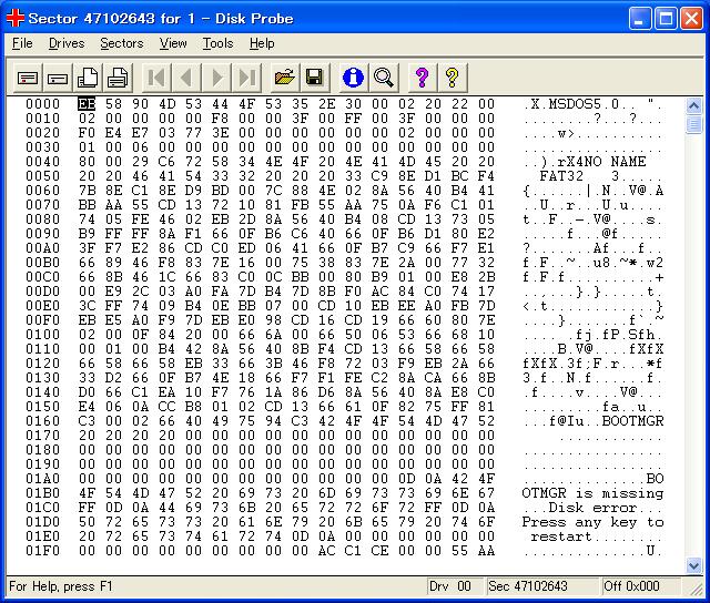 WinVista/2008/7によるFAT32パーティションブートセクタ - クリックして拡大