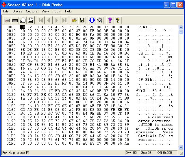 WinNT/2000/XP/2003によるNTFSパーティションブートセクタ - クリックして拡大