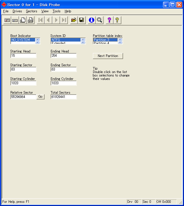 Disk Probeで「Partition 3」を見る − クリックして拡大